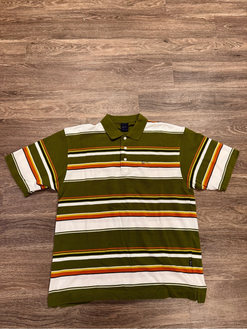 Karl Kani Gold Striped Polo Shirt XXL Olive Green Hip Hop Streetwear